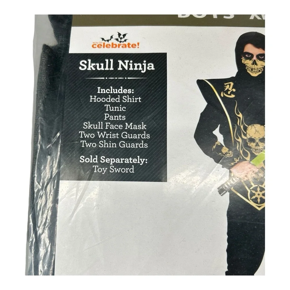 Celebrate Boys Skull Ninja Costume‎ Size X-Large 14-16 Halloween trick or Treat